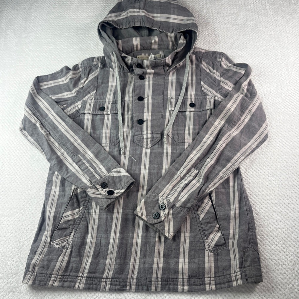 AllSaints Spitalfields Gray White Striped Hooded Anorak Shirt Jacket Size‎ 8
